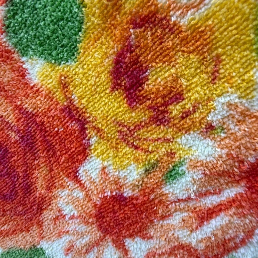 Vintage Cannon Floral Bath Towel Orange Yellow Green Flowers Fringed Cotton USA